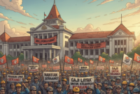 Ilustrasi demo buruh./AI