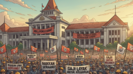 Ilustrasi demo buruh./AI