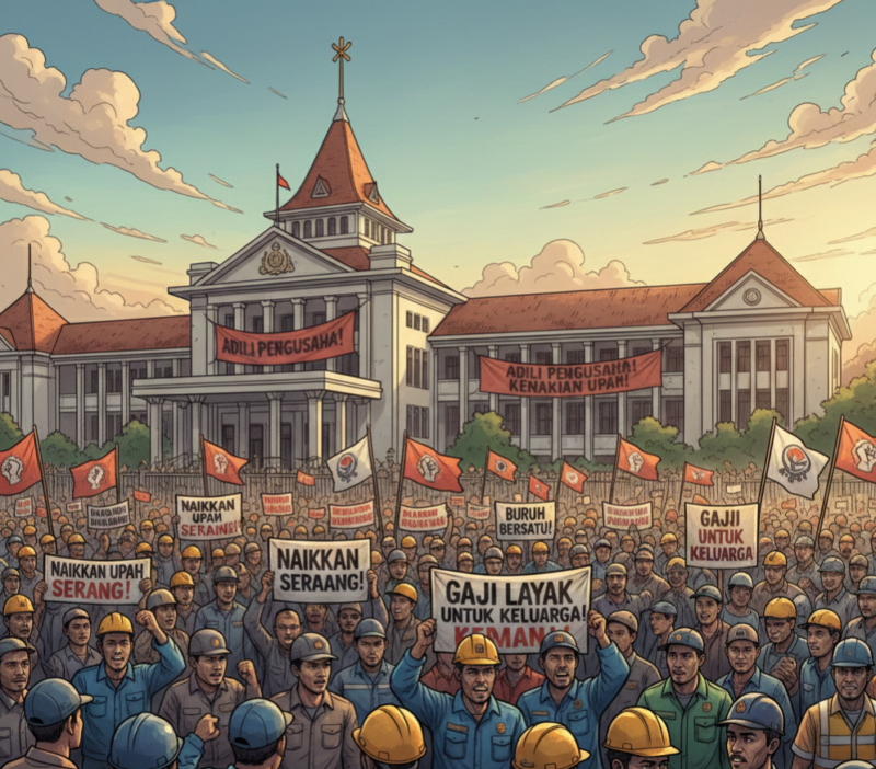 Ilustrasi demo buruh./AI