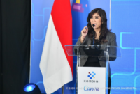 Menkomdigi Meutya Hafid menyampaikan sambutan dalam acara MoU Signing And Training Canva x Komdigi di Garuda Spark Innovation Hub Jakarta di FX Sudirman, Jakarta Pusat, Jumat (06/02/2026). Foto: Ardi W/Komdigi