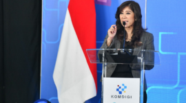 Menkomdigi Meutya Hafid menyampaikan sambutan dalam acara MoU Signing And Training Canva x Komdigi di Garuda Spark Innovation Hub Jakarta di FX Sudirman, Jakarta Pusat, Jumat (06/02/2026). Foto: Ardi W/Komdigi