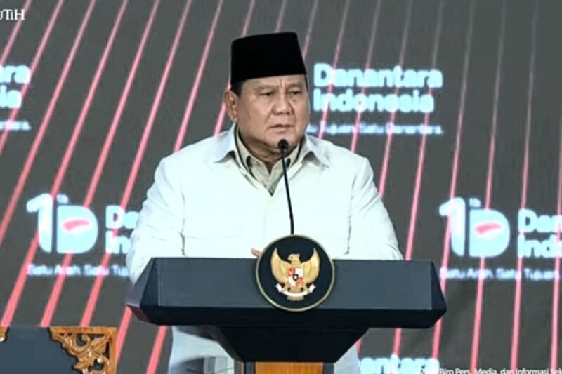 Presiden Prabowo saat menghadiri acara tasyakuran Hari Ulang Tahun (HUT) ke-1 Danantara Indonesia yang digelar di Wisma Danantara pada Rabu, 11 Maret 2026.
