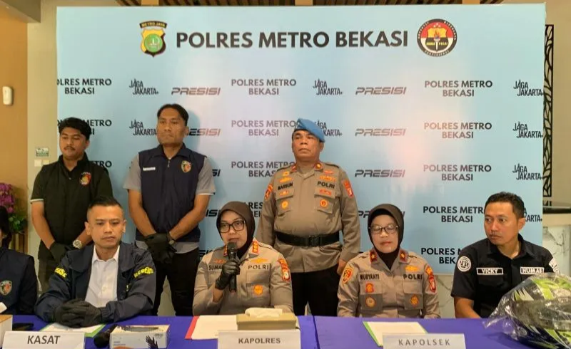Konferensi pers kasus penyiraman air keras di Bekasi.